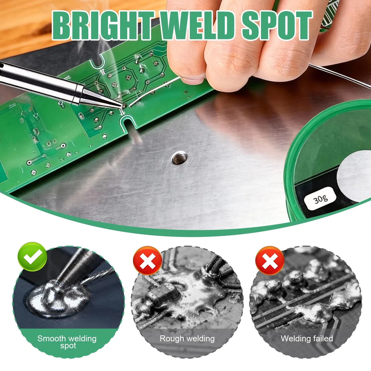 2 pezzi di stagno per saldatura, 0,8 mm, senza piombo, 30 g, con nucleo di colofonia, filo per saldatura Sn99,3 Cu0,7 per elettronica, stagno di saldatura fine con flusso per circuiti stampati
