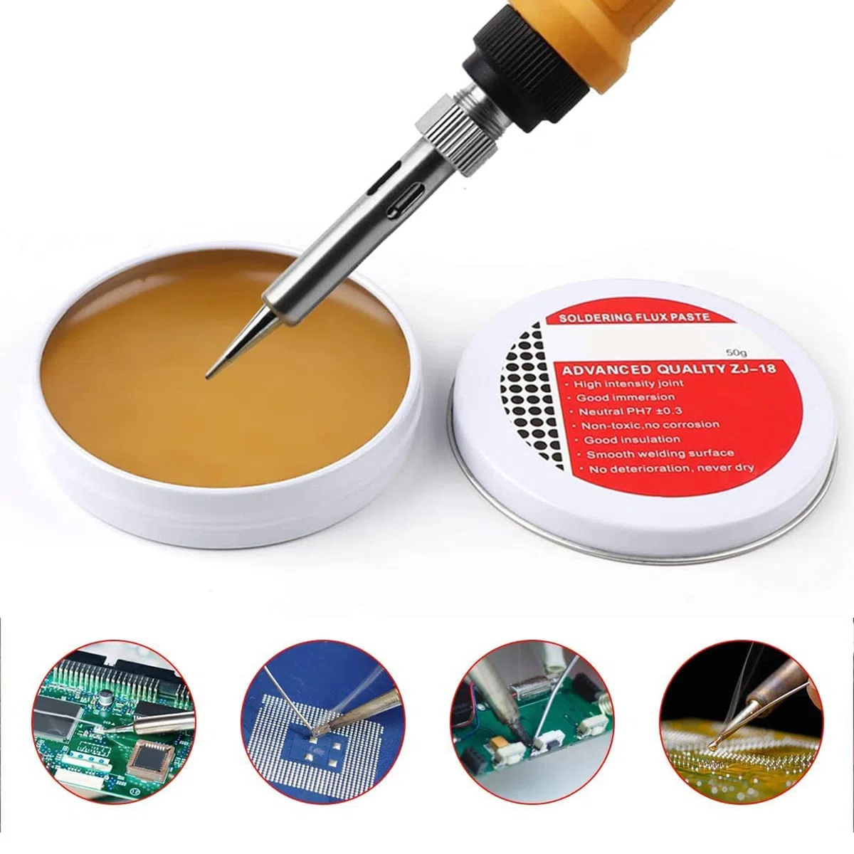 Pasta Per Saldature,Pasta Saldare Filo di Saldatura Senza Piombo,50g Nucleo di Colofonia Pasta Di Stagno,Treccia Dissaldante 2.5MM/1.5M Per PCB,IC,SMD,DIY,Riparazioni di Fili e Elettrodomestici